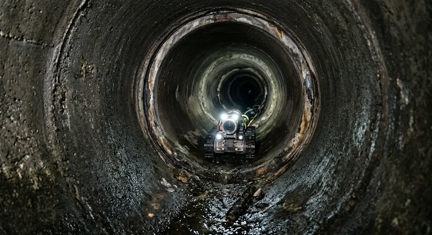 Robotic sewer camera inspecting pipe interior for Sewer Line Cleaning in Oak Forest